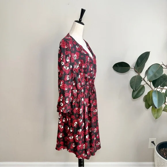 Torrid Skulls And Roses Waist Tie Roll Tab Sleeve Midi Dress Size 1X - Picture 13 of 14